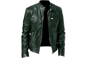 Men Faux Leather Zip Up Jacket Stand Collar Leather Motorcycle Jacket Lightweight Bomber Outwear PU Coat