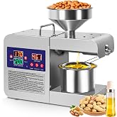 Rkazes 820W Oil Press Machine, Automatic Hot and Cold Seed Oil Extractor S | Stainless steel for home and commercial use; presses peanuts, sesame, soybeans, sunflower seeds, flaxseed and walnuts