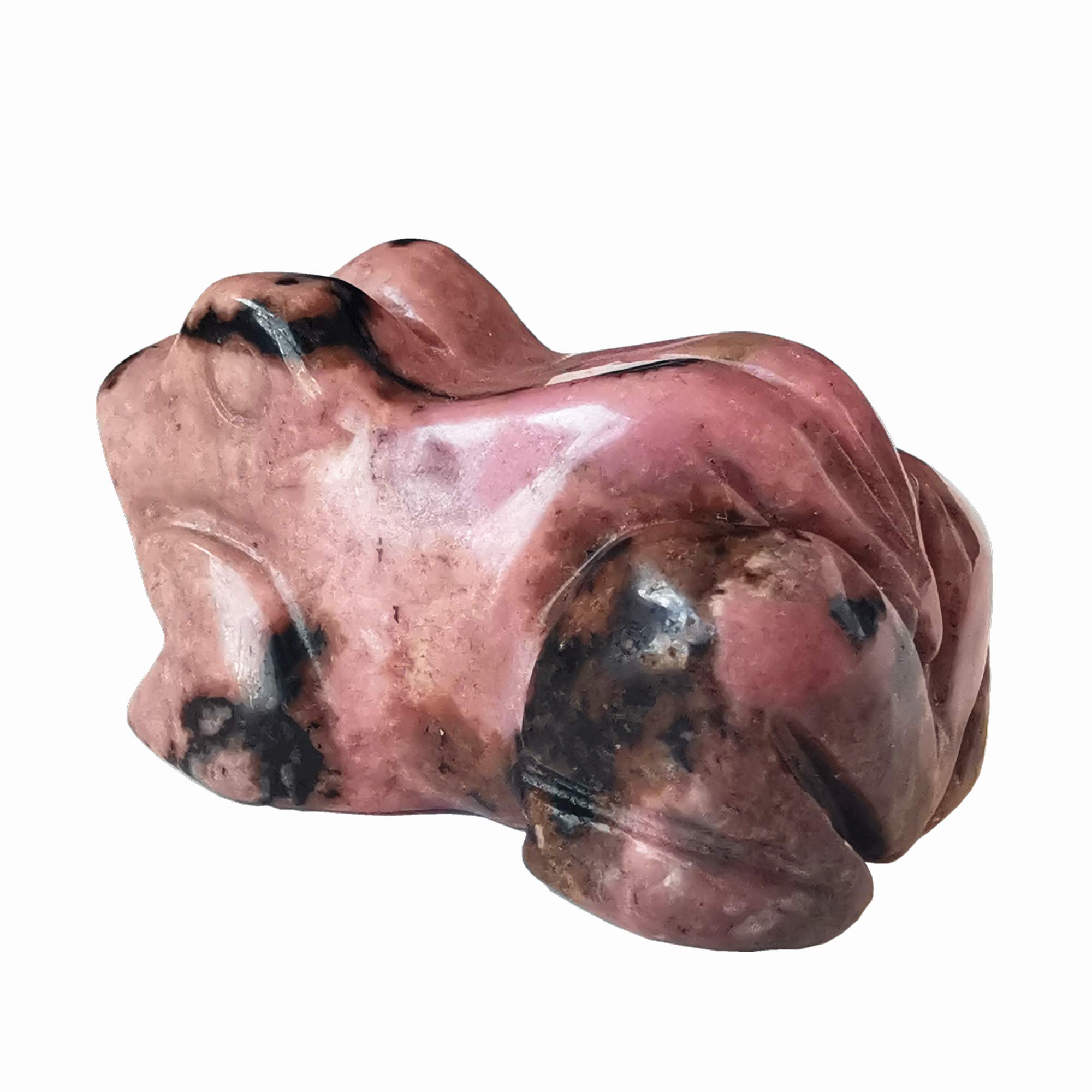 Manekieko Natural Rhodonite Frog Crystals and Healing Stone Figurines,38mm Hand Carved Pocket Animal Room Decor Gemstone