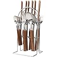 Snplowum Silverware Set, 24 Piece Mirror Flatware Set With Stand, Stainless Steel Utensils With Wooden Handle, A Complete Cutlery Set For Most Families, Service For 6