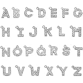 MECCANIXITY Alphabet A-Z Letter Charm Jewelry Rhinestones Initial Pendant for Jewelry Making, Bracelet, Craft, Pack of 26, Silver