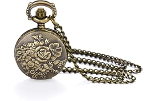 JewelryWe Flower Series Pocket Watch Classic Steampunk Fob Half Hunter Quartz Watches Retro Bronze Pendant Watch Necklace for