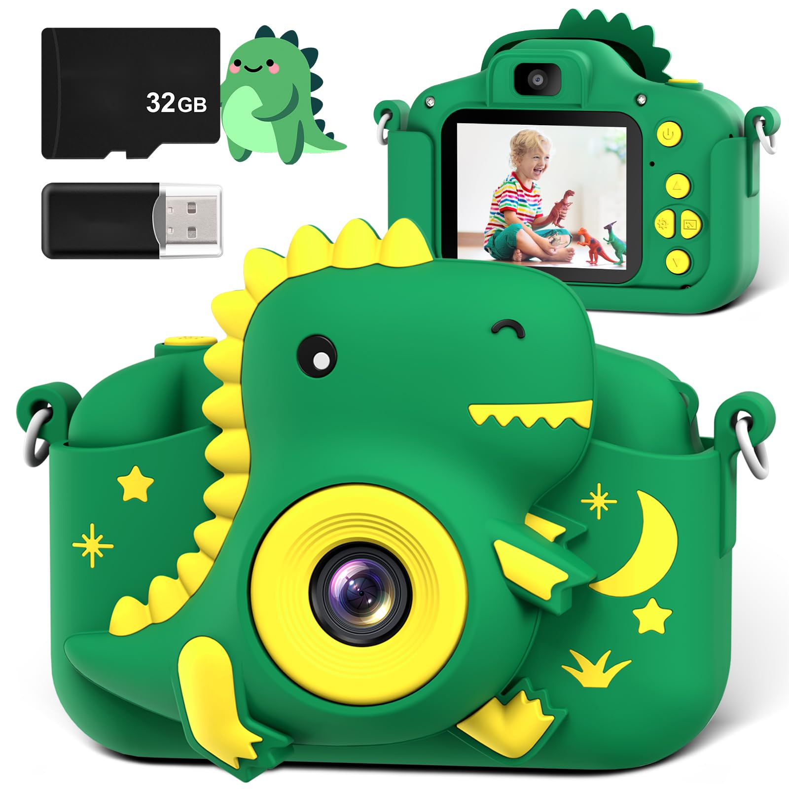 GREENKINDER Kids Camera 2.0” Screen Dual Lens Cameras, 20MP & 1080P Video Camcorder, Kids Digital Camera with 32GB Card, Childrens Camera Boys Gifts for Girls Toys Age 3-12 — image 1