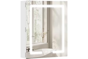 HOMCOM Bathroom Medicine Cabinet with Lights and Mirror, 20 x 24 Inch Wall Mounted Bathroom Mirror Cabinet with Demister Pad,