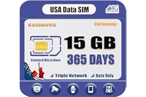 KAISNVXS 4G LTE Data Only SIM Card for 365 Days with 15GB High Speed Data Compatible with Security Cameras, Hunting Trail Game Cameras, Unlocked IoT Device, with Backup SIM Card, USA Nationwide Coverage