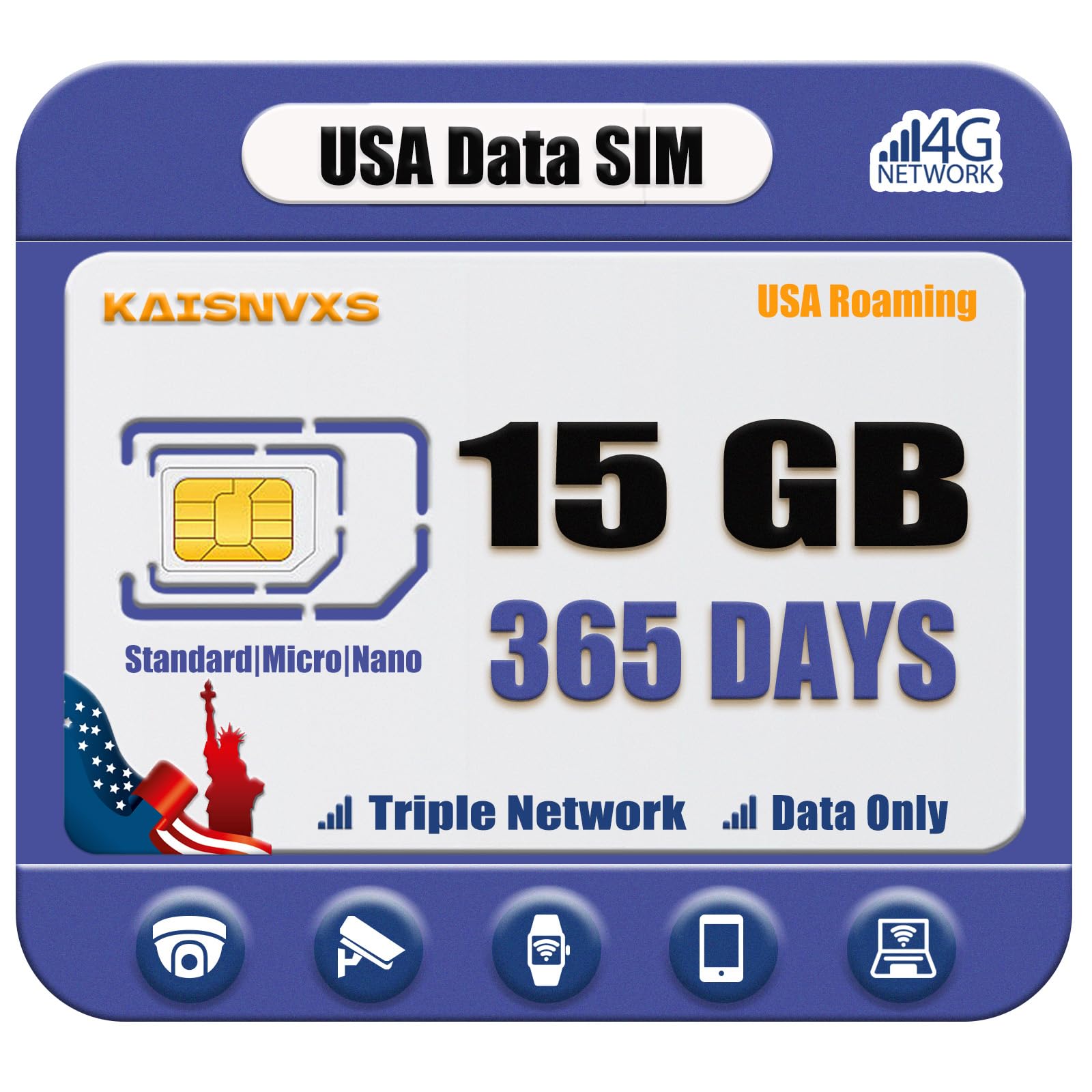 Photo 1 of 4G LTE Data Only SIM Card for 365 Days with 15GB High Speed Data Compatible with Security Cameras, Hunting Trail Game Cameras, Unlocked IoT Device, with Back Up SIM Card, USA Nationwide Coverage