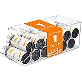 SCAVATA Skinny Can Organizer for Refrigerator, Stackable Tall Skinny Soda Pop Can Holder Dispenser with Lid for Fridge Pantry Rack Freezer, Clear Plastic Storage Bins-Holds 12 Slim Cans (See-through)
