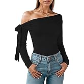 Off The Shoulder Tops for Women, Long Sleeve Going Out Crop Asymmetrical Slim Fit Fall Shirts