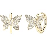 AINUOSHI Pave Moissanite Huggie Earrings Butterfly Earrings for Women 14k Gold Plated 925 Sterling Silver Tiny Earrings Small Huggie Hoop Earrings Lightweight Hoops Gift for Women Lab-created GRA Certified Authenticity