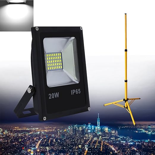 Hengda® LED Strahler Fluter Scheinwerfer Floodlight Flutlicht Innenbeleuchtung + mit Stativ (20W Kaltweiß + mit Stativ)