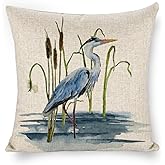 Icotoibabie Heron in Weeds Throw Pillow Cover 18×18 Inch Linen Pillowcase,for Sofa Car Bedroom Cushion Cover