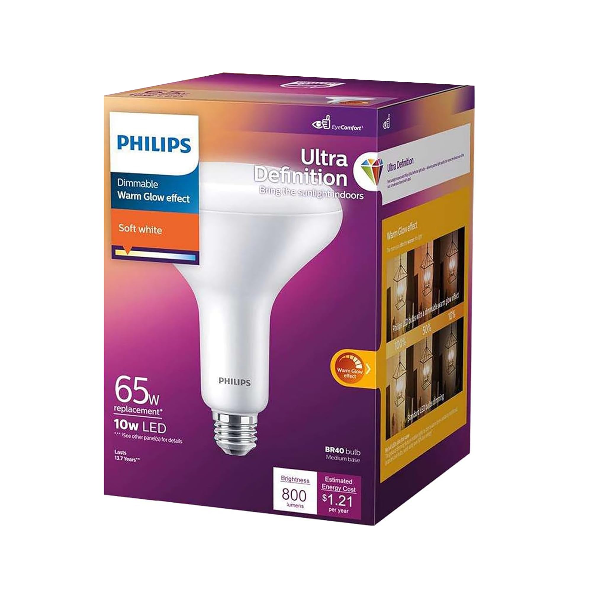 Photo 1 of PHILIPS LED Frosted Dimmable, Warm Glow Effect BR40 Light Bulb - EyeComfort Flicker Free - 8.8W = 65W - 800 Lumen - Soft White (2700K) - E26 Base - Indoor - Title 20