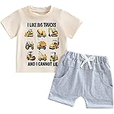 Yoawdats Toddler Baby Boy Clothes Letter Truck Short Sleeve T-shirt Top and Short Set Summer Spring Outfits for 6 Months-4T