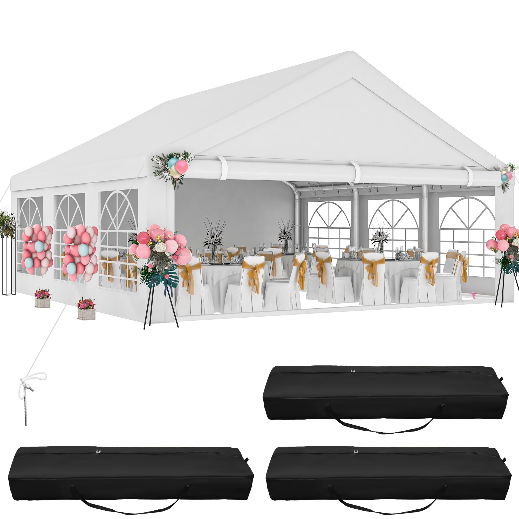 Photo 1 of ***POLES ONLY/INCOMPLETE SET**DWVO 20x20ft Party Tent Outdoor Heavy Duty Wedding Event Shelters Galvanized Canopy with Upgraded Large Roof, Removable PVC Sidewalls & 3 Storage Bags, White