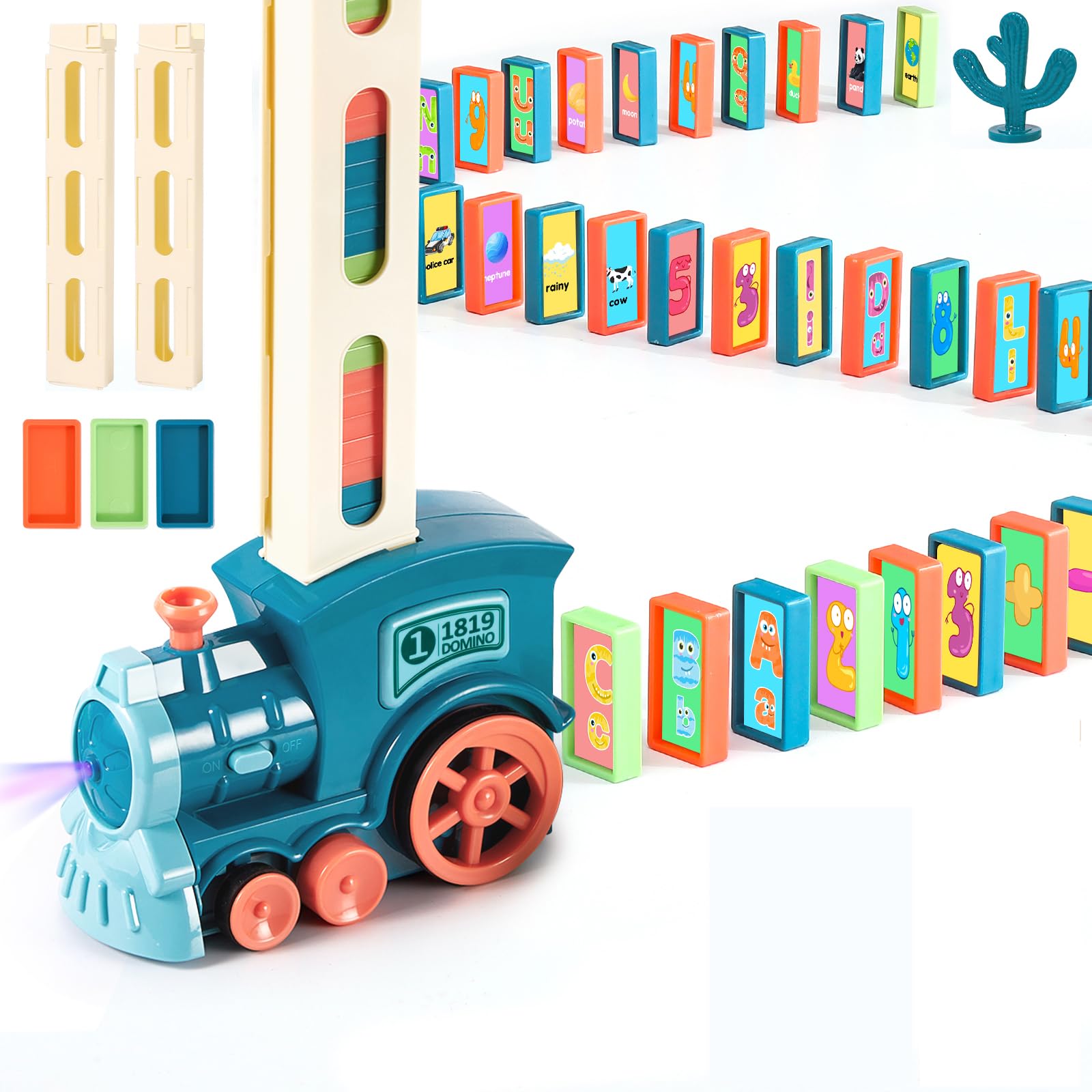 Photo 1 of 200 PCS Domino Train Toys Set with Stickers, Automatic Dominos Building and Stacking Creative Game, Electric Dominoes Stem Montessori Toys for Kids Autistic Boys Girls 2 3 4 Christmas Birthday Gifts