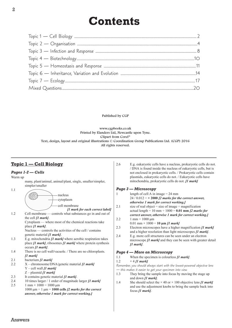 New Gcse Biology Aqa Answers For Exam Practice Workbook - 