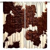 Cowhide Decor Curtains for Girls Boy Home Decor, 3D Animal Cow Fur Skin Spots Brown Thermal Insulated Drapes Darkening Window Curtain for Bedroom Living Room Set 2 Panels,42x45 Inches
