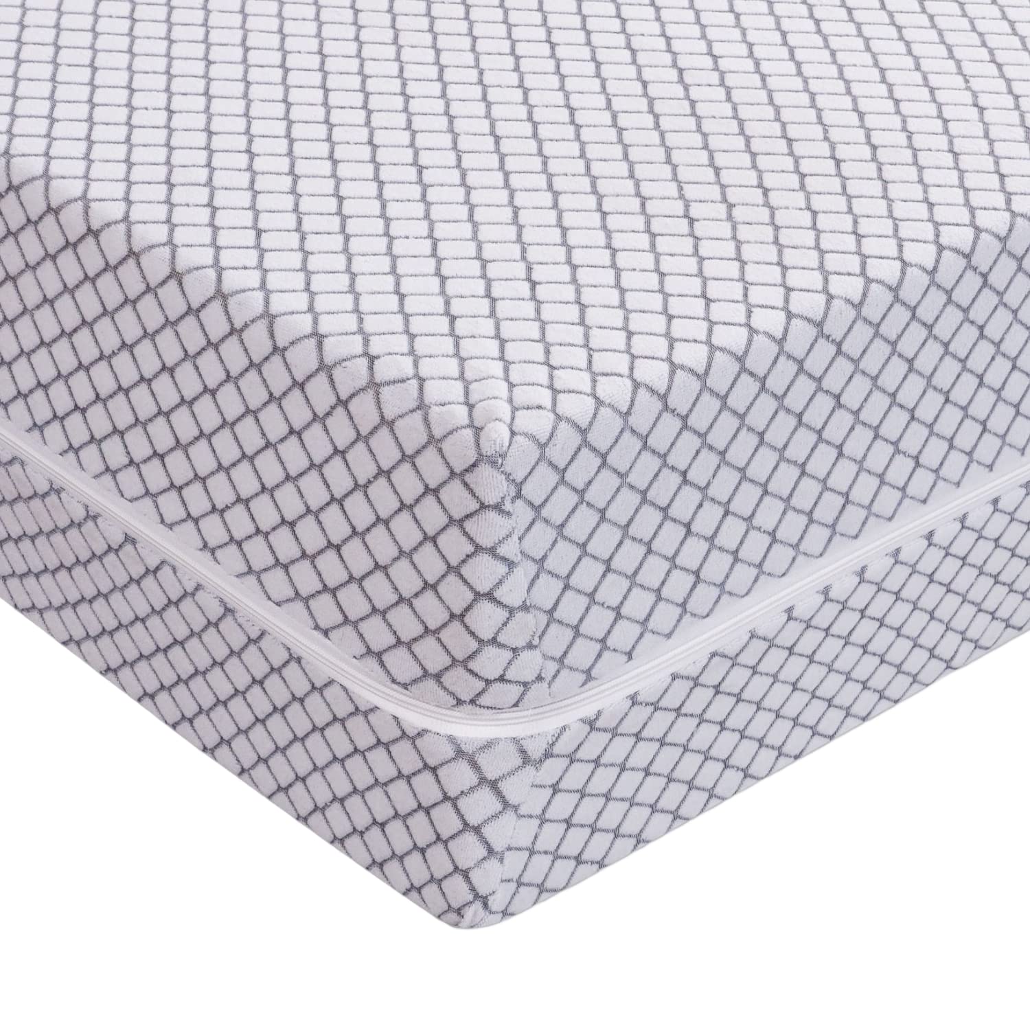 Diamond Pattern Mattress Protector Hypoallergenic Extra Deep Total Zipper Encasement Cover Bug-Proof, Non-Noisy, Anti-Allergy Breathable Fitted Style Blue and Grey Poly-Cotton Zipped (Grey, King)