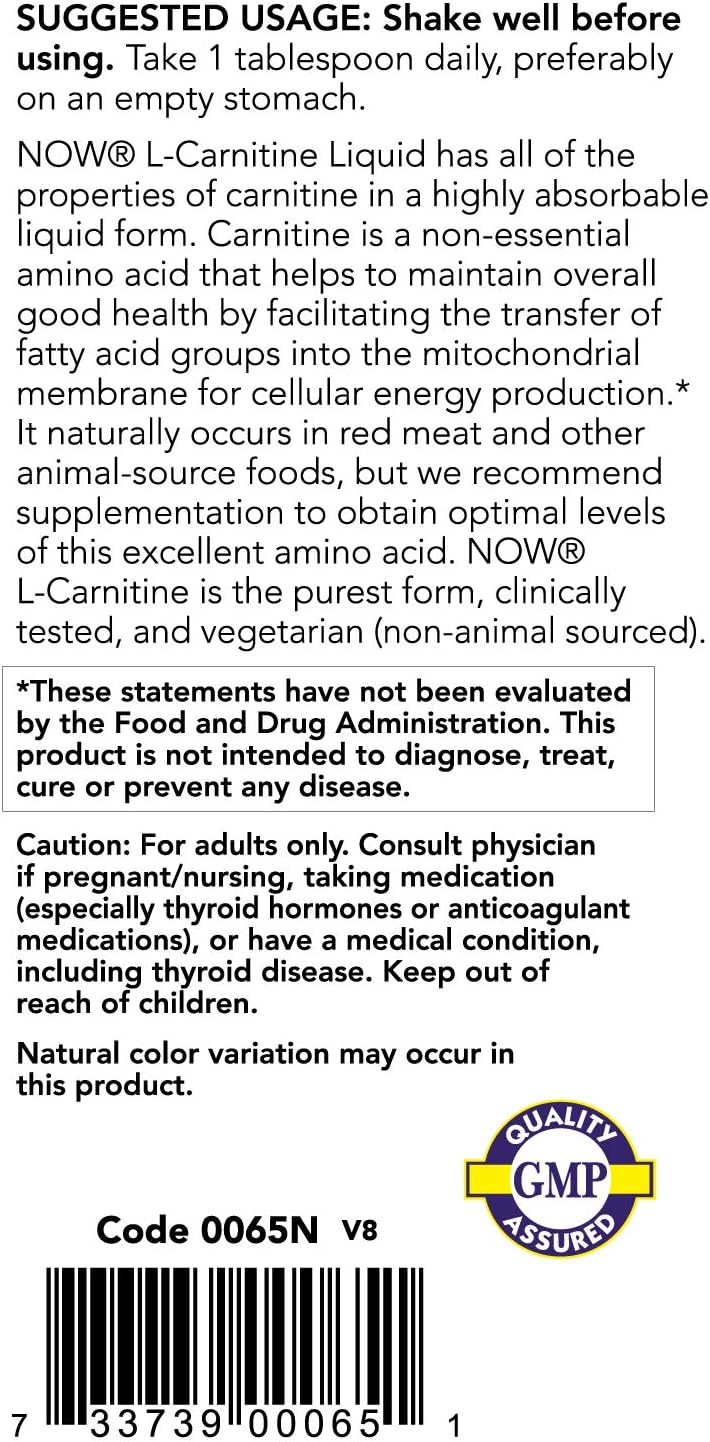 NOW Sports Nutrition, L-Carnitine Liquid 1000 mg, Highly Absorbable, Citrus, 16-Ounce: Health & Personal Care