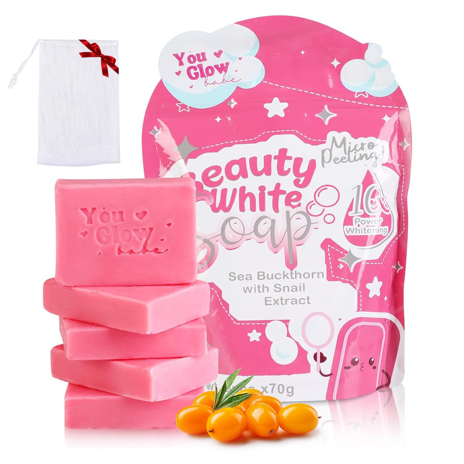 Photo 1 of 5 Bars You Glow Babe Soap, You Glow Babe Rejuvenating Set, Sea Buckthorn with Snail Extract, Moisturizing Skin, Leaves Skin Moisturised and Supple(70G x 5)