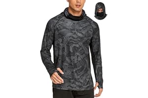 COOrun Men's Hooded Sun Shirts with Mask Fishing Shirts for Men Long Sleeve UPF 50 Rash Guards Cooling Hoodies Hiking Shirts