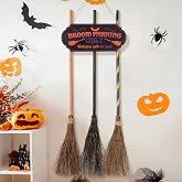 Iheqard Halloween Broom Parking Sign with 3 Witch Brooms Door Decorations | Hocus Pocus Themed Wooden Sign, Fade Resistant Paint, Hanging Design for Wall Porch Home Halloween Party Indoor Outdoor Decor