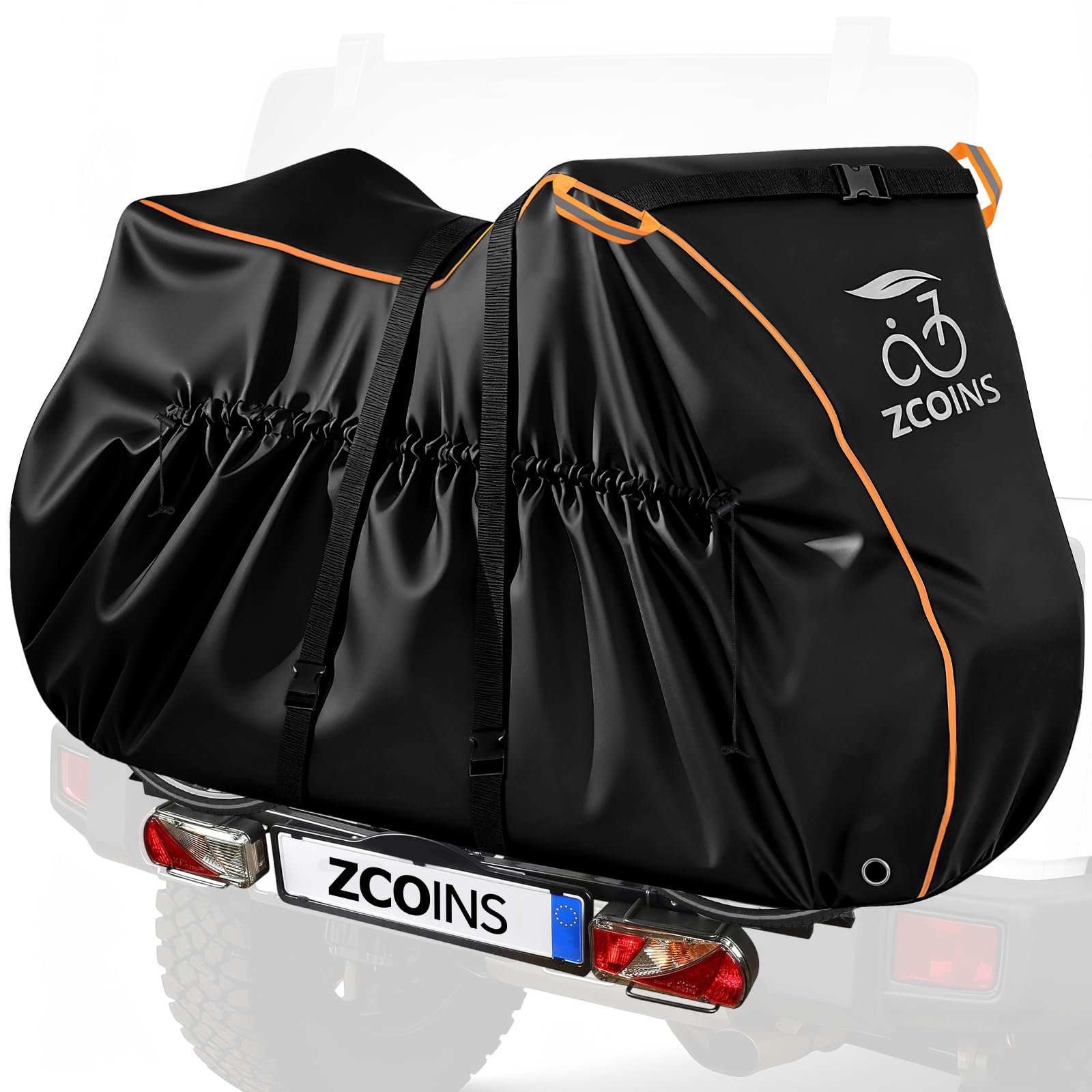 ZCOINS Bike Cover for Transport on Rack, 600D Oxford Ebike Bicycle Covers Outdoor Storage Waterproof,Tear-Resistant Bike Rack Covers for 2 Bikes on Hitch Travel with Lock Hole and Adjustment Straps