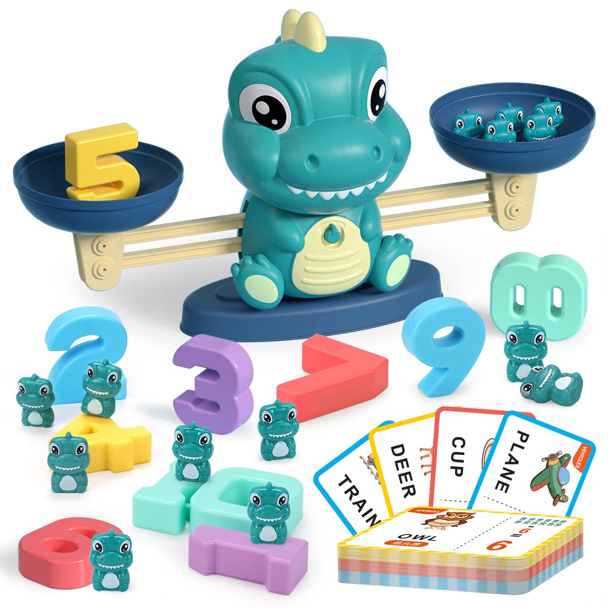REMOKING Dinosaur Balance Math Game for Kids, Counting & Early Maths Learning Toy with Numbers, Flash Cards & Abacus, Montessori Educational Toy for Preschool Toddlers Age 3–7