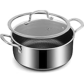 Tibbicc Hybrid Nonstick 5.2 QT Stock Pot with Tempered Glass Lid, Stay-Cool Handles, Dishwasher &amp; Oven-Safe Up to 500&deg;F, Non-toxic PFOA Free Induction Ready, Compatible with All Cooktops