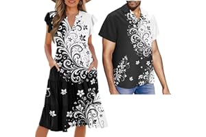 Yreiwoby Couples Matching Outfits Husband and Wife Clothes Hawaiian Couple Set Short Sleeve Casual Shirts Summer Dress