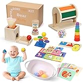 Child-Safe Montessori Educational Sensory Toy Set for Babies and Toddlers 6-12 Months - Must-Have for Early Development - 10 in 1 Wooden Learning Toy kit with Object Permanence Box, Stacking Cups etc