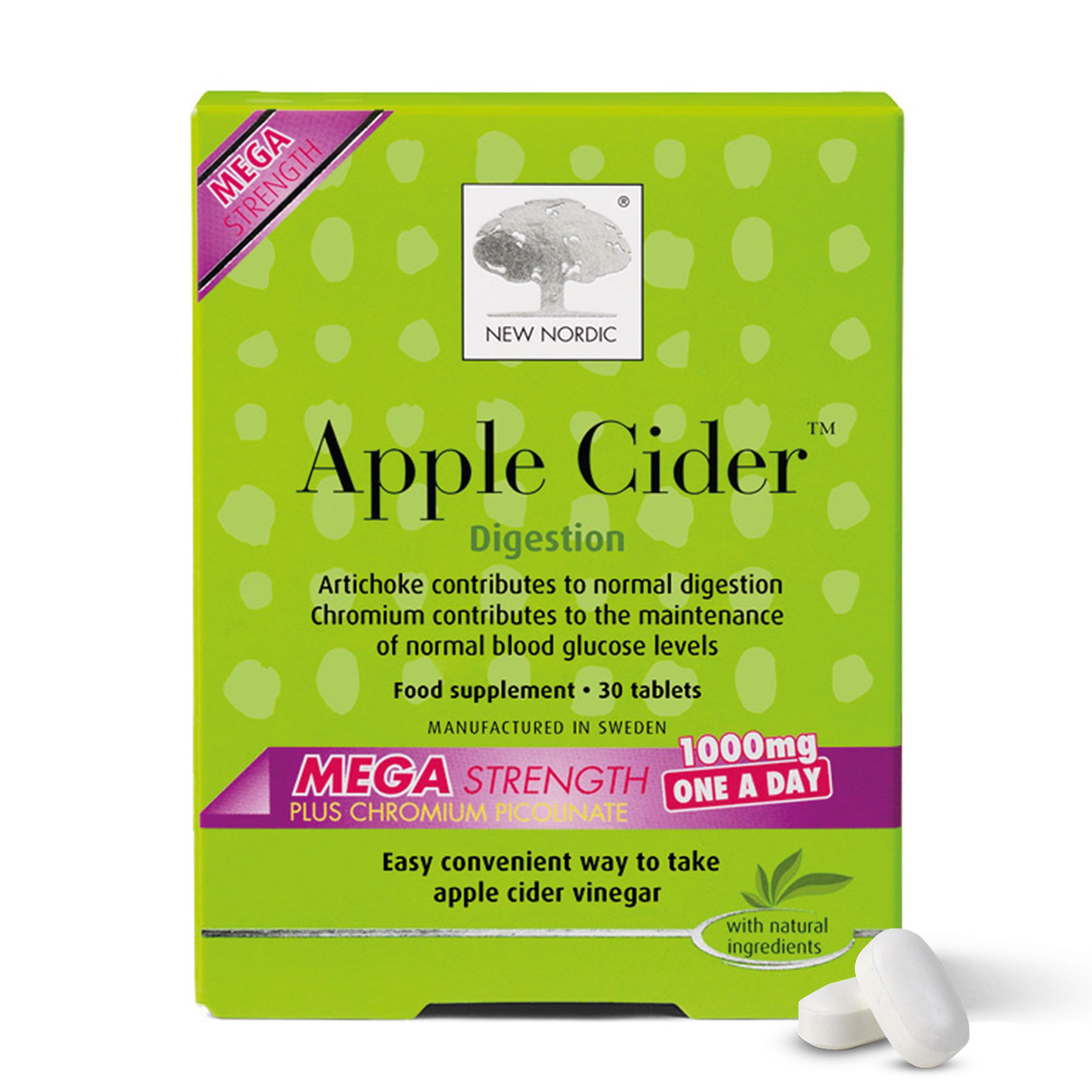 New Nordic Apple Cider Vinegar Tablets - 1000 mg ACV with the Mother - Contributes to Normal Digestion for Men & Women - 30 Count — image 1