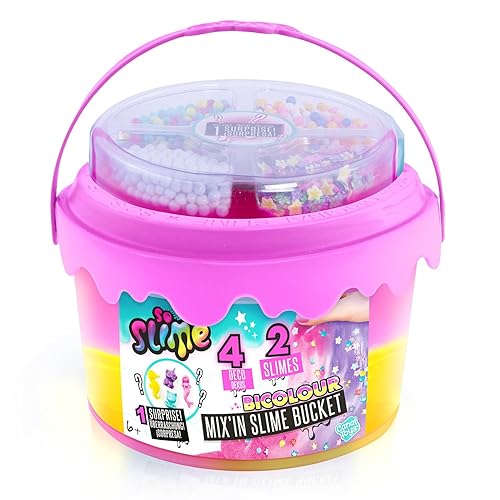 Mix'in Slime Bucket, 2 Coloured Slimes, 400g Colourful Slime with Surprise Character & Decorations, Sensory DIY Slime Kit for Kids