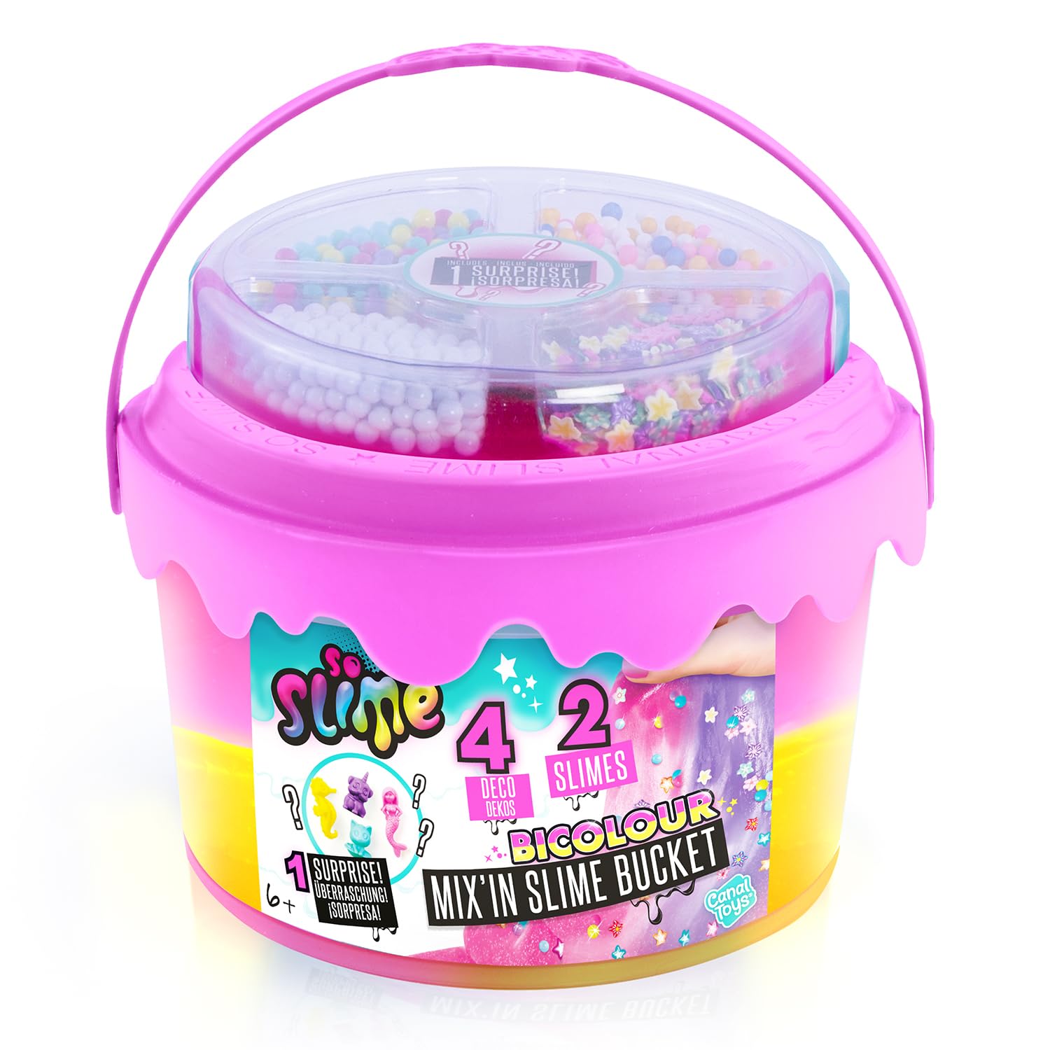 So Slime Mix'in sime bucket | Ready to Play, Multicolour Slime Bucket | 3 colours availible, comes with cute add-in decorations| Gift for kids 6+