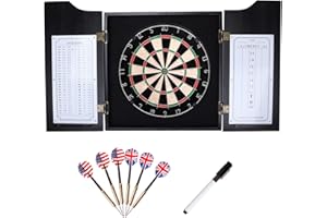 GSE Games & Sports Expert Professional Solid Wood Classic Dartboard Cabinet with Sisal/Bristle Dartboard, Scoreboard, and 6 Steel Tip Darts, Easy Assembly Complete with All Accessories (Black)