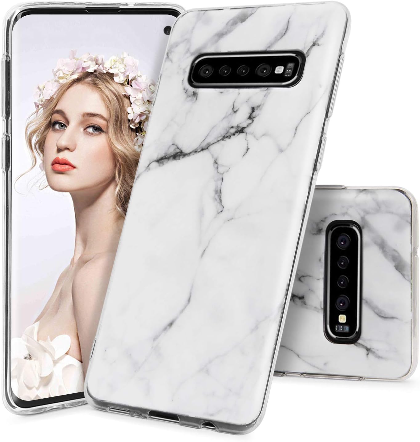 Imikoko Galaxy S10 Case, S10 Phone Case Marble Design Slim Thin Anti-Scratch Shock Absorption Cover Matte Flexible Clear TPU Bumper Soft Case For Samsung S10/Galaxy S10 (6.1 Inch)- White
