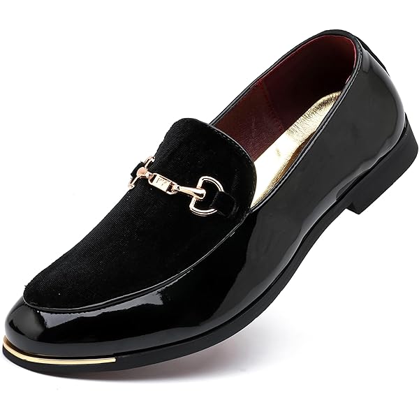 Amazon.com | Men's Dress Shoes Patent Black Loafer with Gold Buckle Slip On  Formal Modern Classic (us_Footwear_Size_System, Adult, Men, Numeric,  Medium, Numeric_6_Point_5) | Shoes