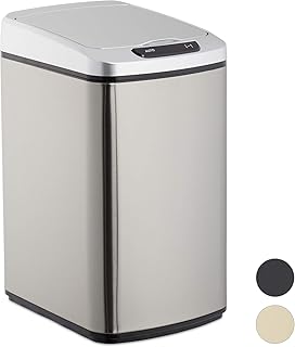Relaxdays Sensor Mülleimer 12l, eckiger Abfalleimer mit Deckel & Inneneimer, Küche & Bad, Automatik Mülleimer, silber