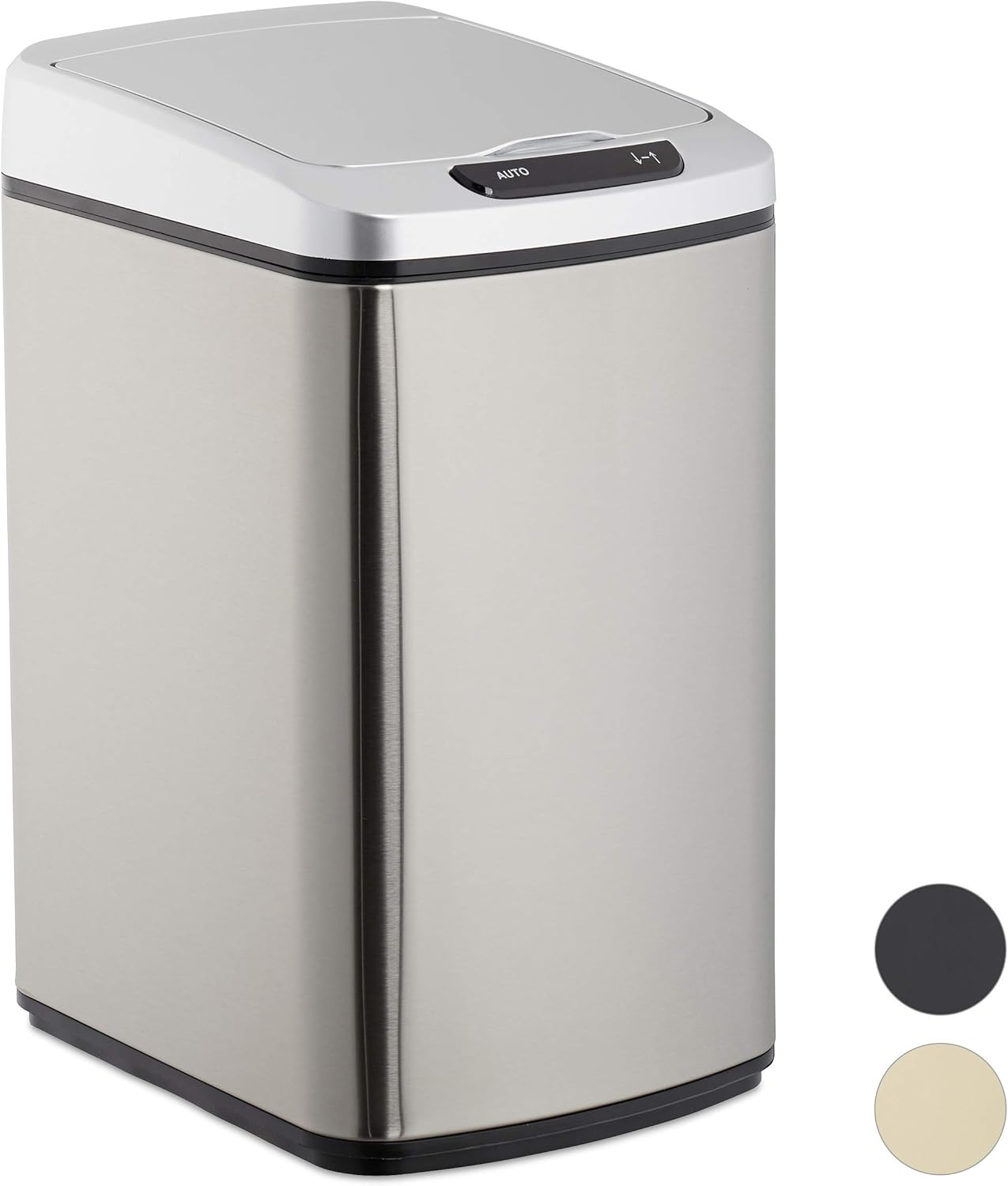 Relaxdays Sensor Mülleimer 12l, eckiger Abfalleimer mit Deckel & Inneneimer, Küche & Bad, Automatik Mülleimer, silber