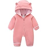 JingleBaBa Newborn Baby Bear Onesie Winter Snowsuit With Fold-over Mittens & Footies Zip Up Baby Fleece Jumpsuit 0-18M