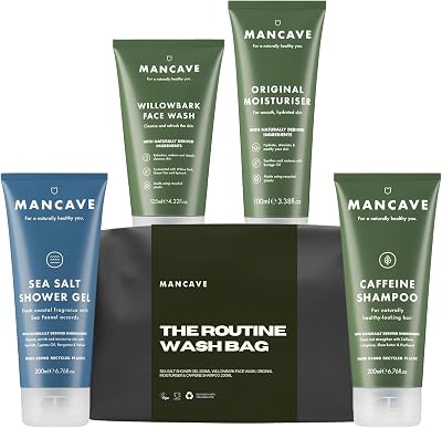 ManCave Complete Routine Wash Bag Set Men's Toiletry Kit Shower Gel Shampoo