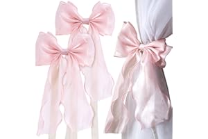 Hzopcw 2pcs Silky Bow Curtain Tiebacks, Lace Ribbon Bowknot Curtain Straps, French Bow Ties Rope Holdbacks Accessories for We