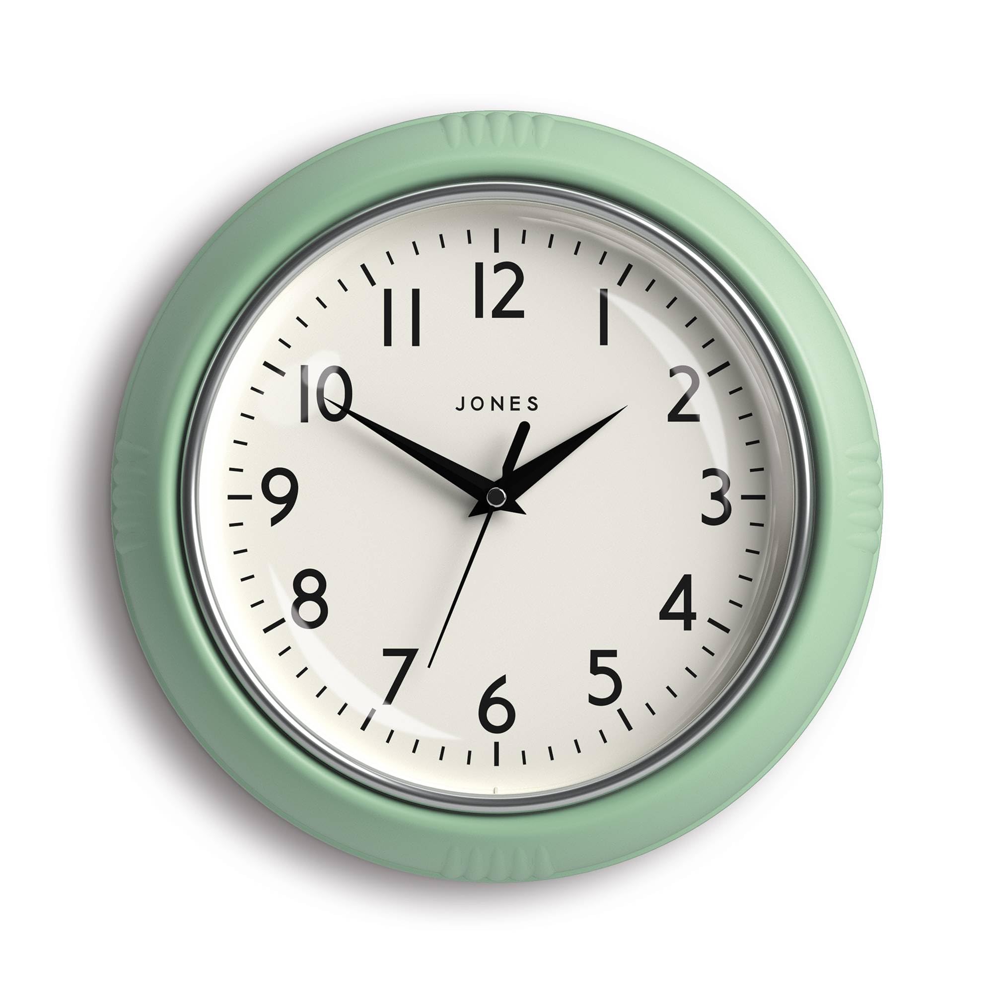 Jones Clocks® Ketchup wall clock | Retro round clock | 25cm | Neo mint green | Easy to read numbers | Perfect for kitchen or office