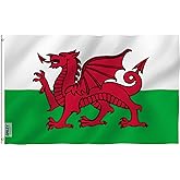 Anley Fly Breeze 3x5 Foot Wales Flag - Vivid Color and Fade Proof - Canvas Header and Double Stitched - Welsh National Flags Polyester with Brass Grommets 3 X 5 Ft