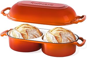 Cast Iron Bread Pan with Lid, Mini Enamel Sourdough Baking Dutch Oven Pot, Double Round Loaf Space for Homemade, Bread, Cake,