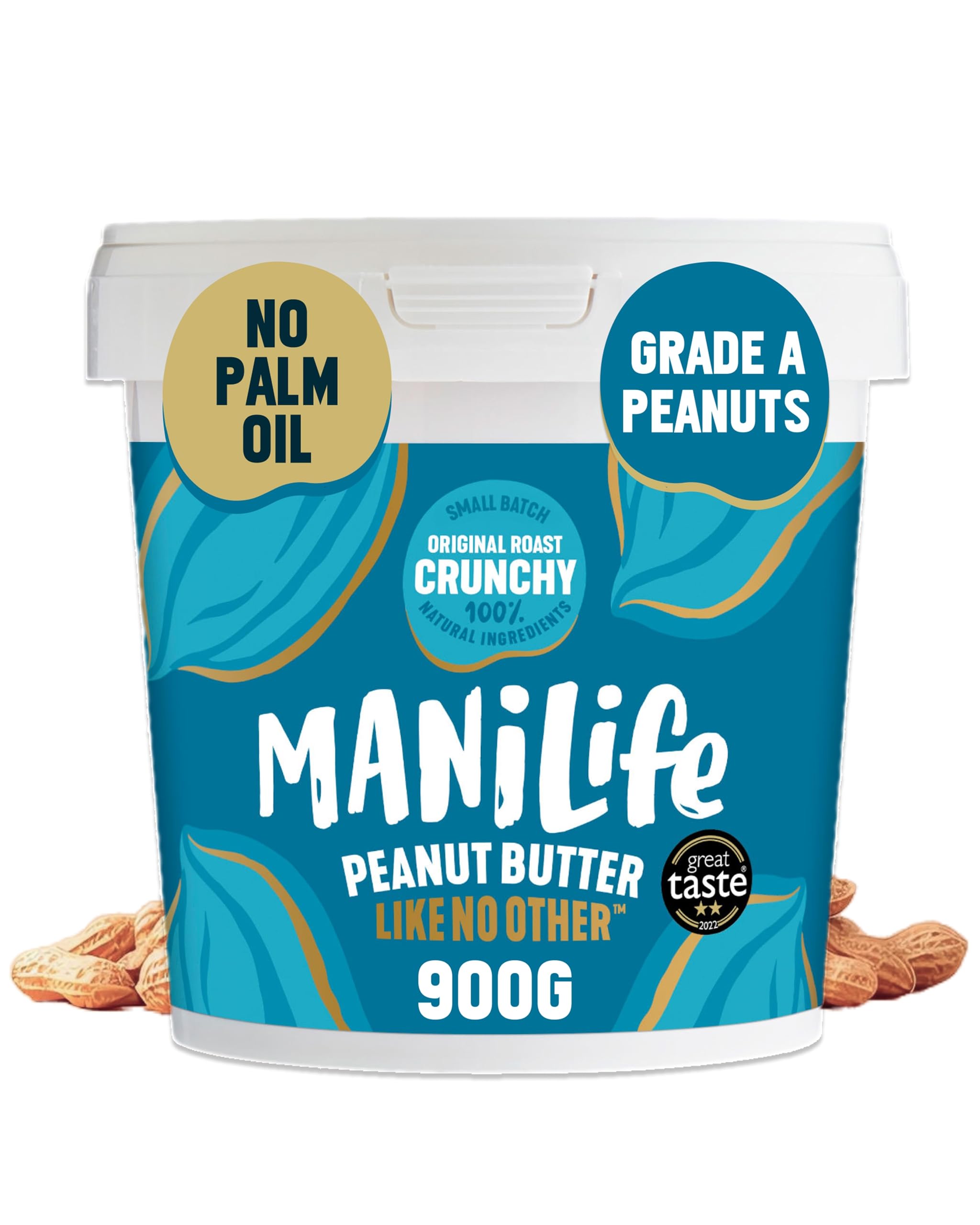 ManiLife Crunchy Erdnussbutter 900g, Original Roast | Protein, Ohne Zuckerzusatz & Ohne Palmöl | Peanut Butter aus Single Origin Argentinischen Erdnüssen Hergestellt (Verpackung Kann Variieren)