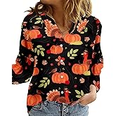 Thanksgiving Turkey Shirt Women Thanksful Pumpkin Graphics Button Down Blouse Long Sleeve Tops