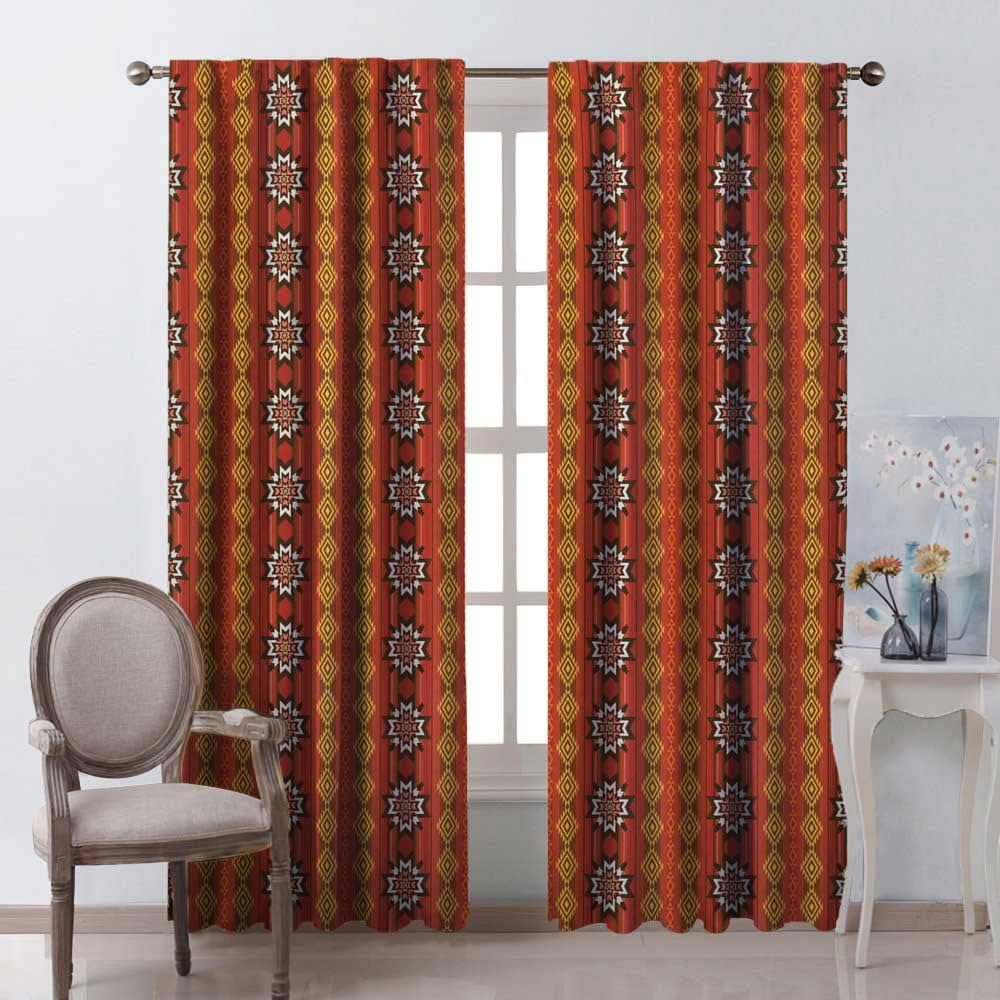 hengshu Traditional Motif Sliding Curtains for Bedroom Orange Orange