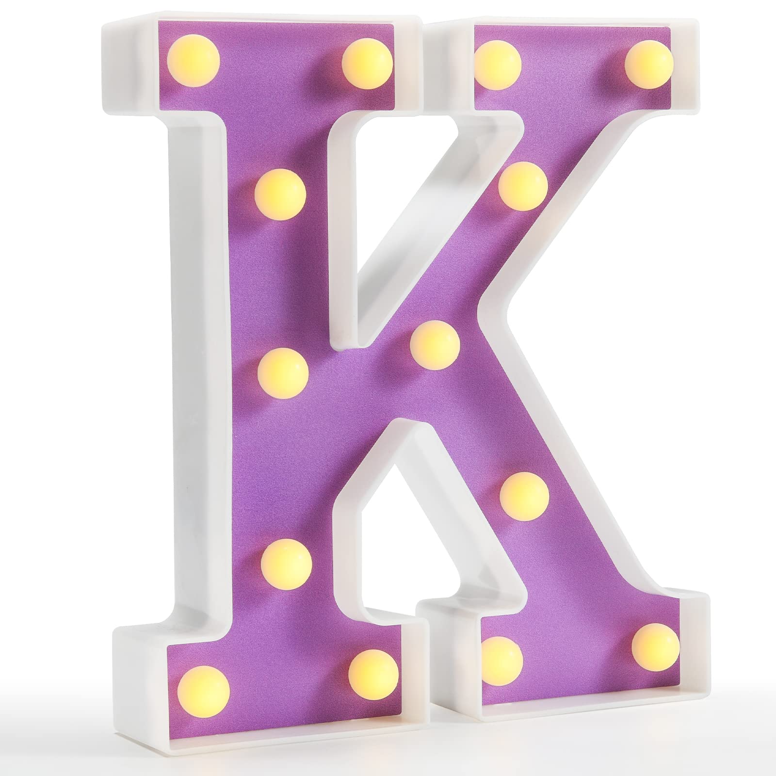 Photo 1 of Pooqla LED Letter Lights, Purple Light Up Alphabet Sign, Colorful DIY Marquee Night Light with Warm White LED, Home Party Birthday Wedding Bar Decoration, Purple Letter K