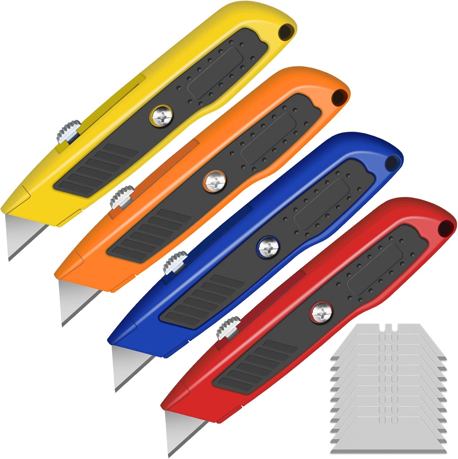 4-PACK Box Cutter Colorful Utility Knife Heavy Duty Aluminum Shell Box Cutters Retractable for Cartons, Cardboard, Boxes - - 